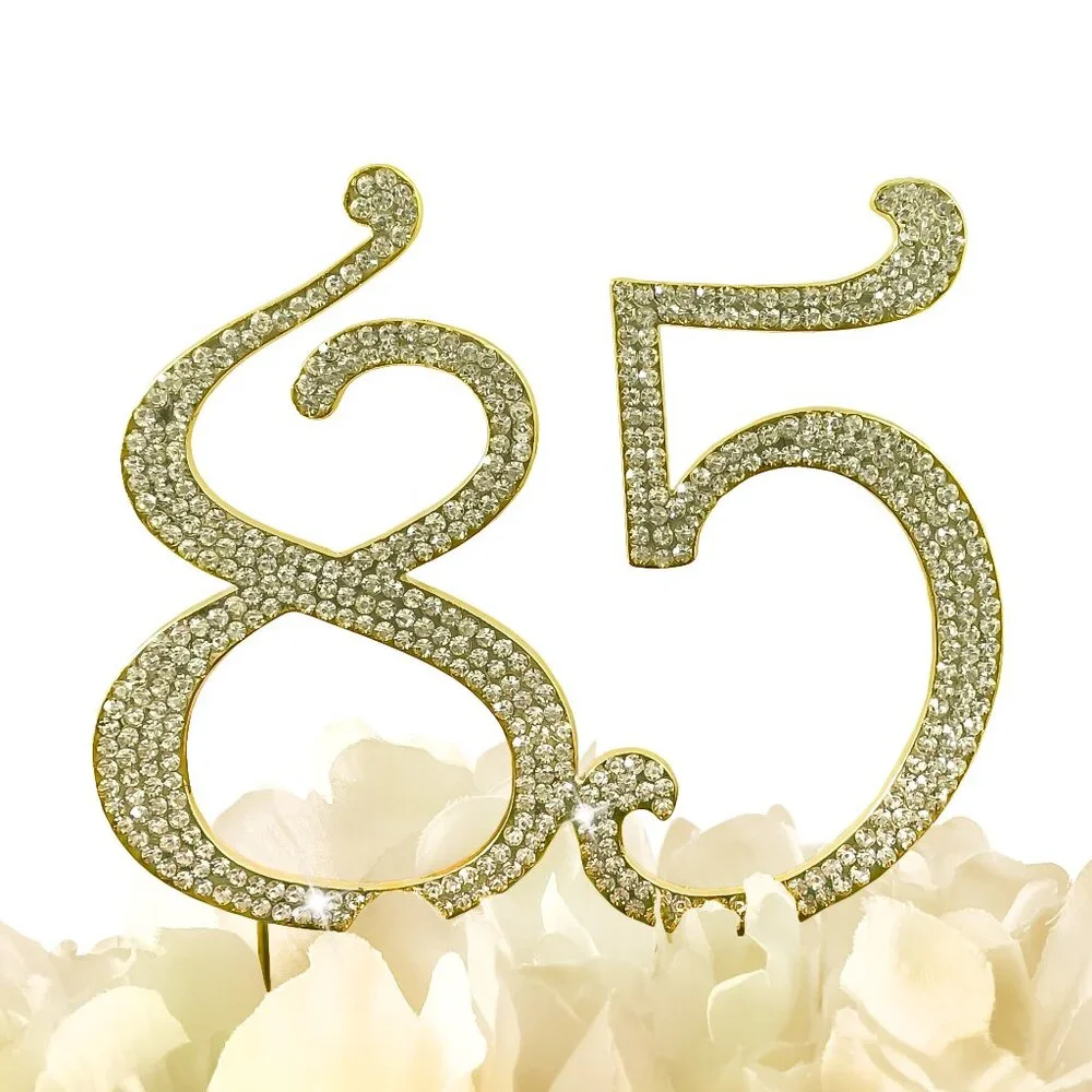 Rhinestone Cake Topper - Number 85 - Gold Metal with Czech Rhinestones